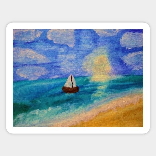 Watercolor Sailboat Sticker by GroovyArt